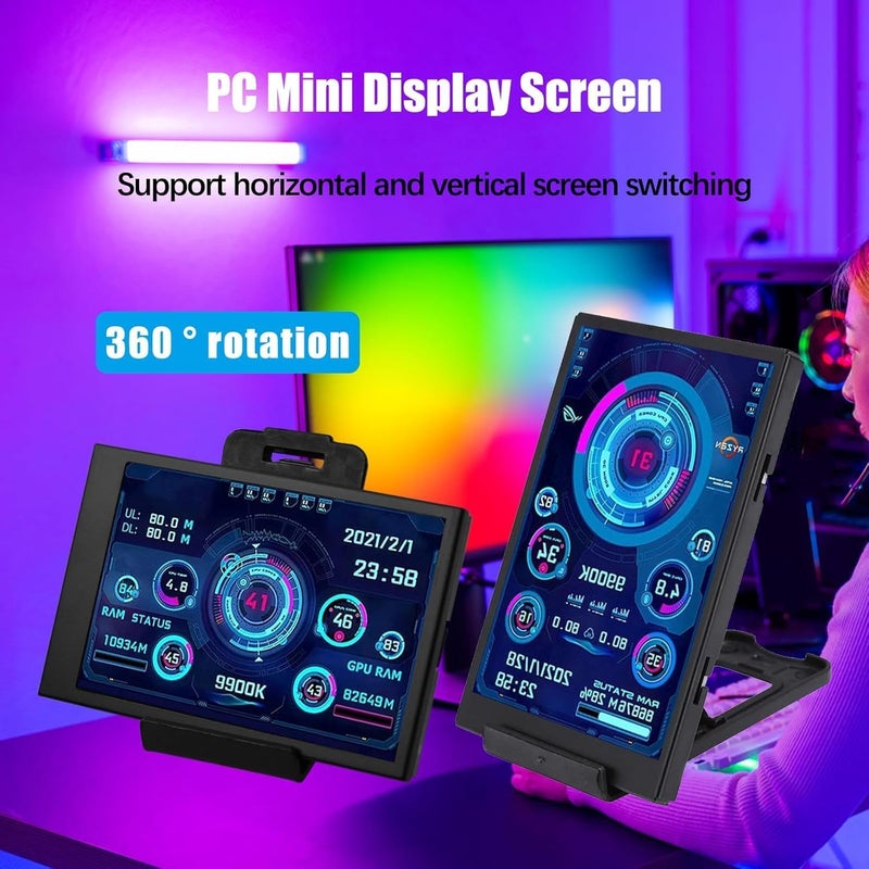 Flylin شاشة صغيرة USB بحجم 3.5 بوصة IPS، مراقب درجة حرارة وحدة المعالجة المركزية، شاشة فرعية من نوع-C، شاشة عرض درجة حرارة AIDA64 لجهاز الكمبيوتر - Image 2